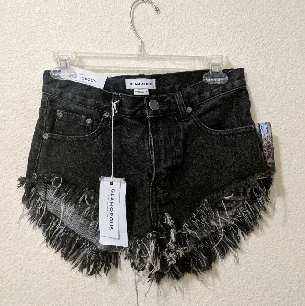 UO Black Festival Denim Short Shorts